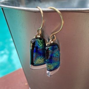 Stunning blue gold glitter stone earrings